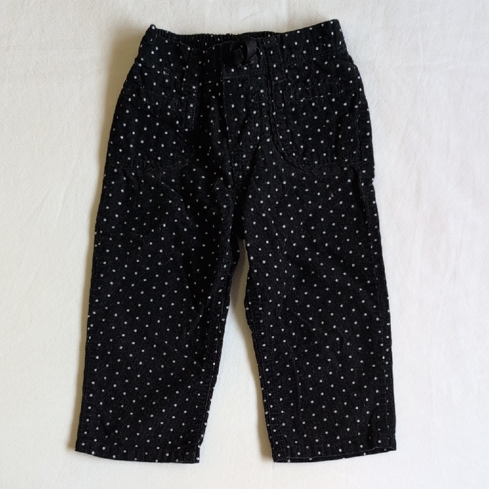 Vintage OshKosh B’gosh Black Polka Dot Corduroy Pants Elastic Waist 18 months